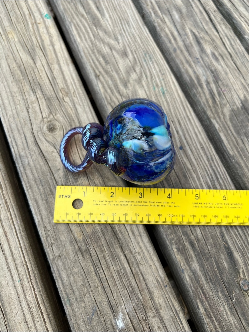 Handblown Blue Glass Pumpkin Halloween Thanksgiving Autumn - Picture 12 of 12